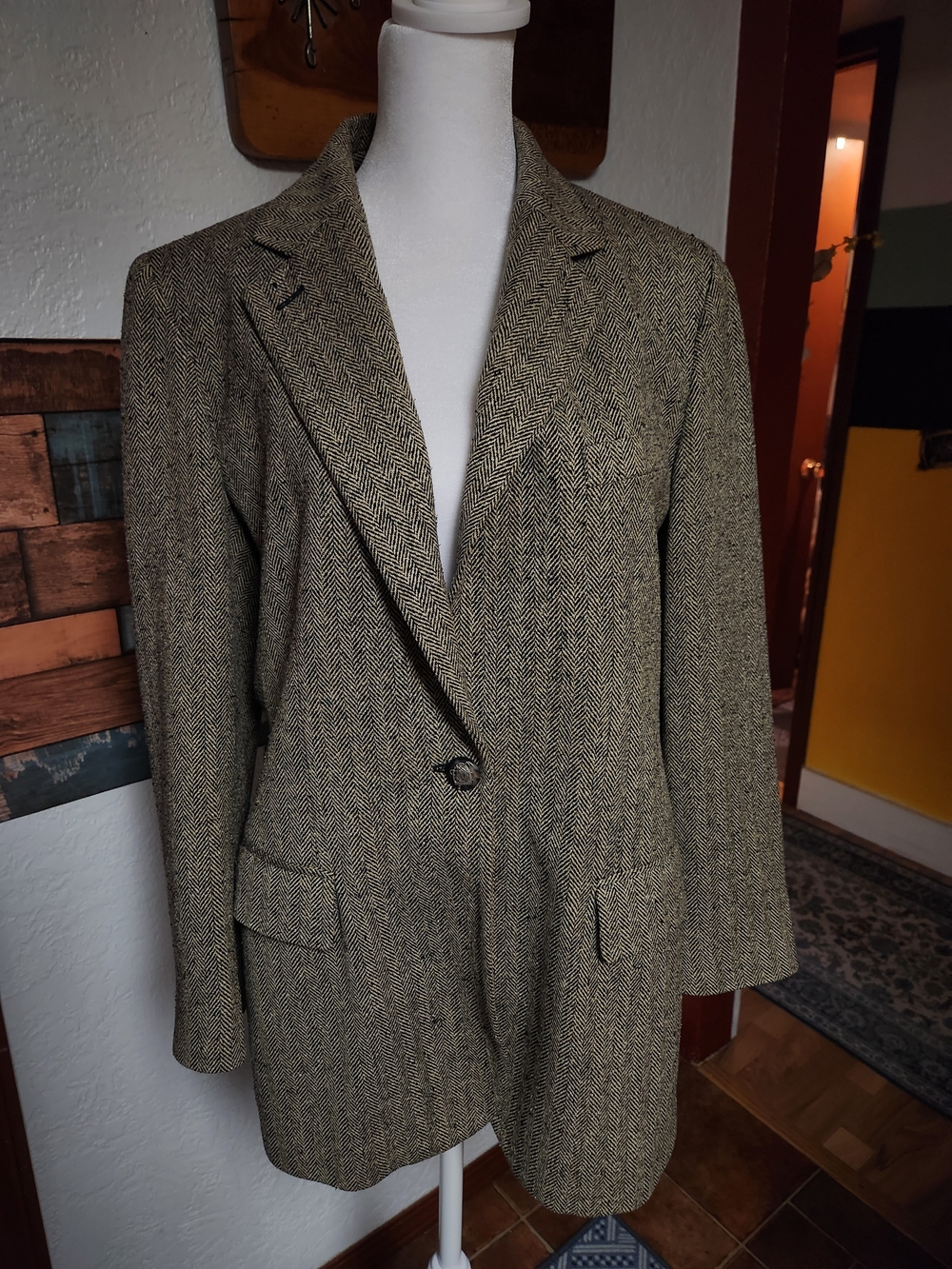 Vtg Lauren Ralph Lauren 100% Silk Herringbone Blazer Made in USA Equestrian